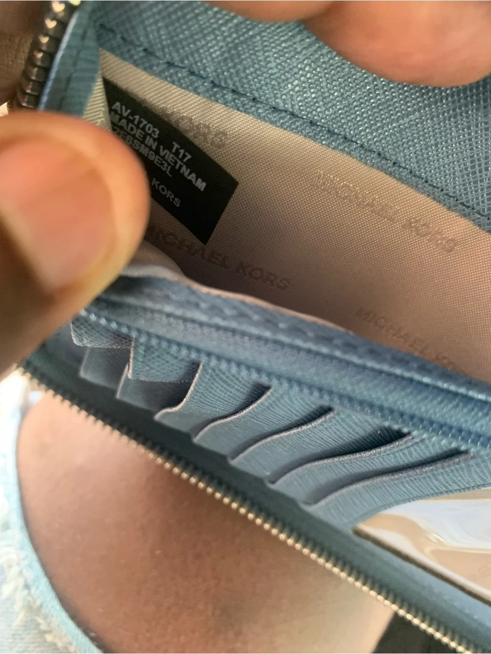 Michael Kors Blue Pebbled Leather Zip Wallet